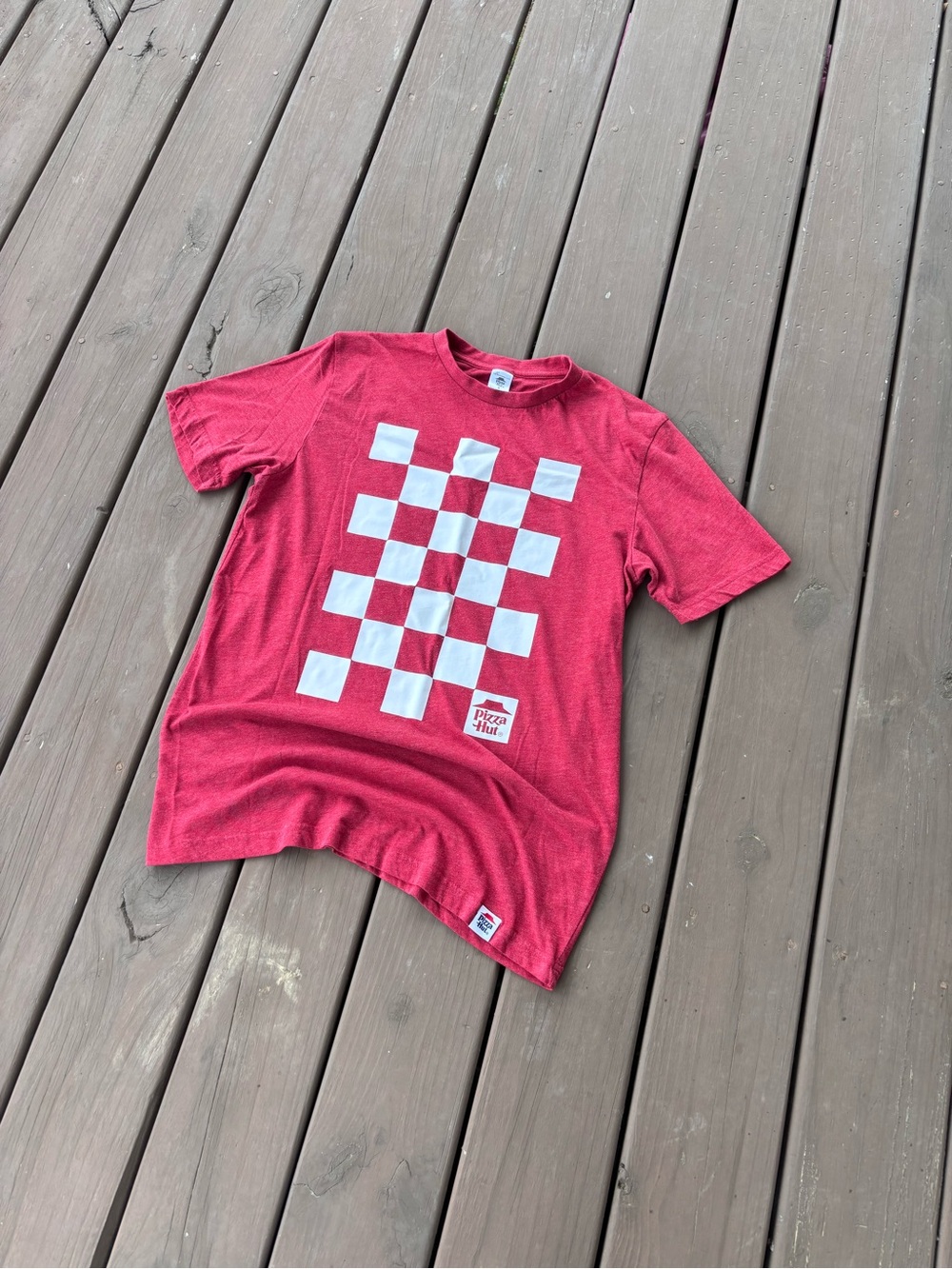 Pizza Hut Official Merch Checkerboard Graphic Tee Heather Red Small IQ Apparel